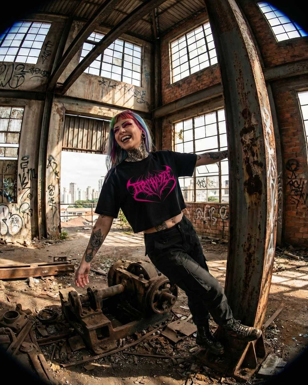 Modelo usando Cropped TryHaze preto